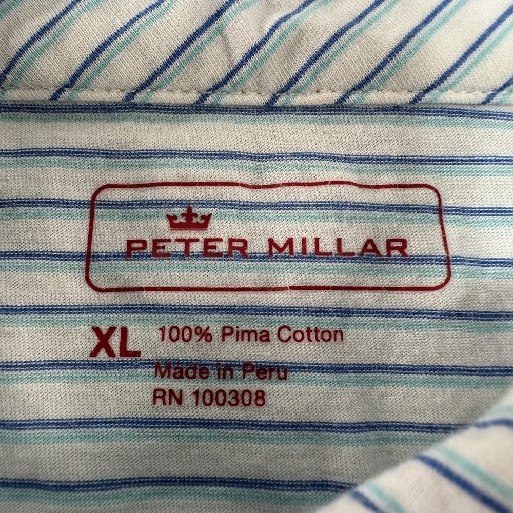 Peter Millar Polo Shirt Mens XL‎ Blue White Stripe Pima Cotton Golf Casual Knit